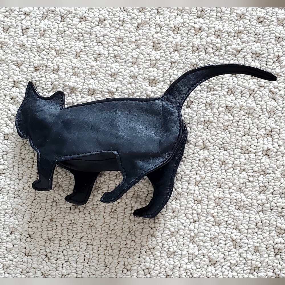 Wilson's Leather Black Leather Cat Figural Shaped Zip Pouch, 8.5", EUC - Picture 7 of 15